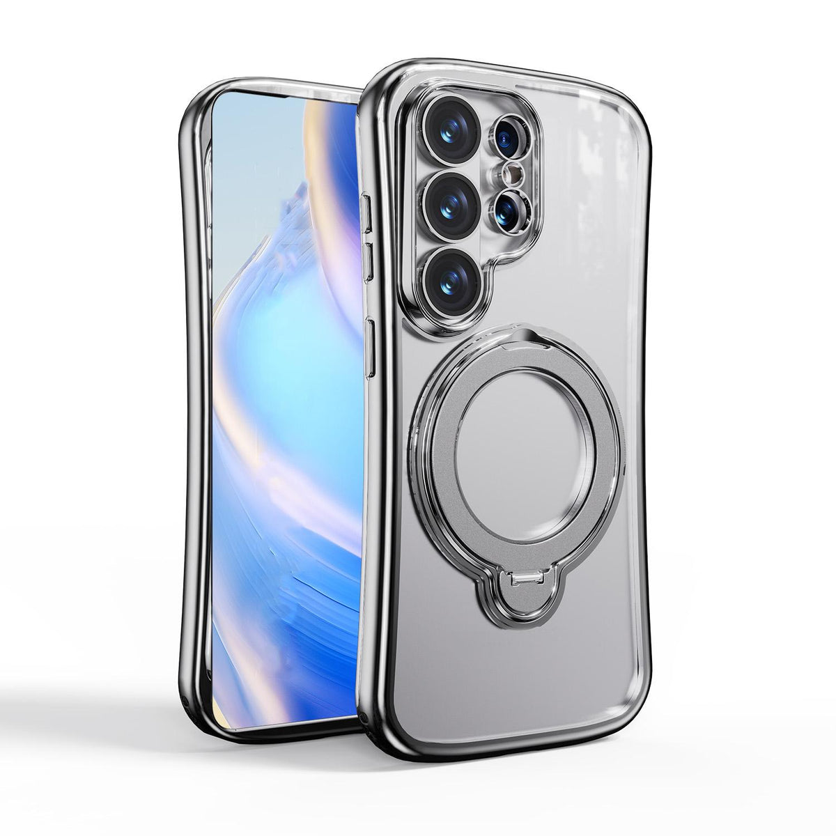 For Samsung Galaxy S26 Ultra 5G 360 Degree Rotation Holder Magnetic Electroplated Phone Case - Silver - EDA009791002B