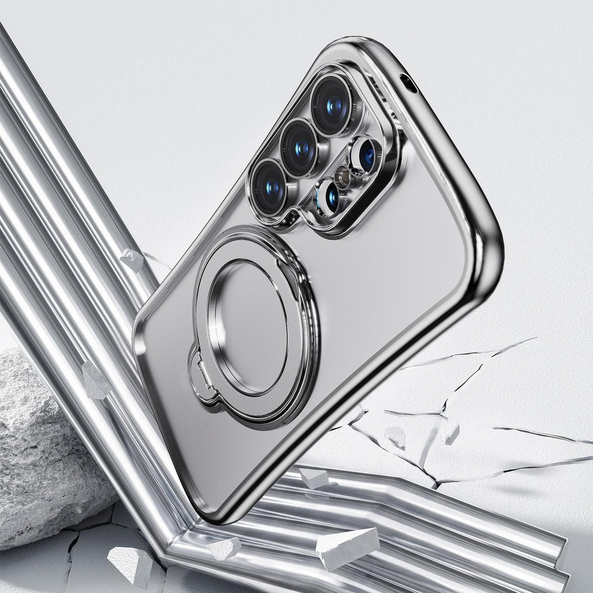 For Samsung Galaxy S26 Ultra 5G 360 Degree Rotation Holder Magnetic Electroplated Phone Case - Silver - EDA009791002B