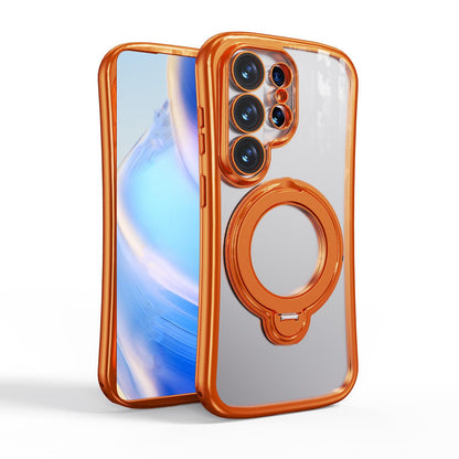 For Samsung Galaxy S26 Ultra 5G 360 Degree Rotation Holder Magnetic Electroplated Phone Case - Orange - EDA009791002C