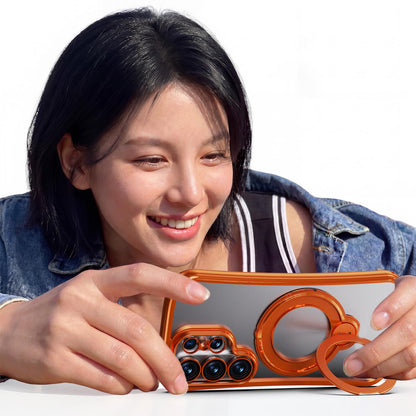 For Samsung Galaxy S26 Ultra 5G 360 Degree Rotation Holder Magnetic Electroplated Phone Case - Orange - EDA009791002C