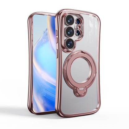 For Samsung Galaxy S26 Ultra 5G 360 Degree Rotation Holder Magnetic Electroplated Phone Case - Pink - EDA009791002D
