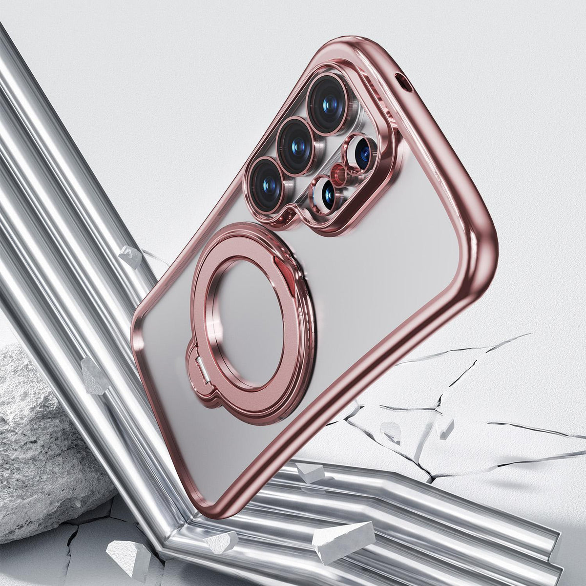For Samsung Galaxy S26 Ultra 5G 360 Degree Rotation Holder Magnetic Electroplated Phone Case - Pink - EDA009791002D