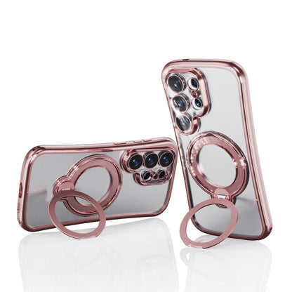 For Samsung Galaxy S26 Ultra 5G 360 Degree Rotation Holder Magnetic Electroplated Phone Case - Pink - EDA009791002D