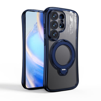 For Samsung Galaxy S26 Ultra 5G 360 Degree Rotation Holder Magnetic Electroplated Phone Case - Dark Blue - EDA009791002E