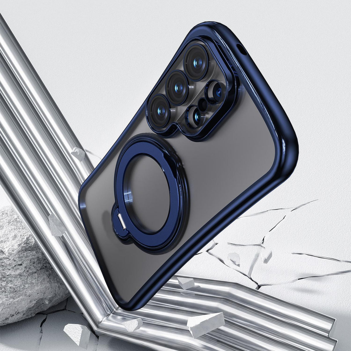 For Samsung Galaxy S26 Ultra 5G 360 Degree Rotation Holder Magnetic Electroplated Phone Case - Dark Blue - EDA009791002E