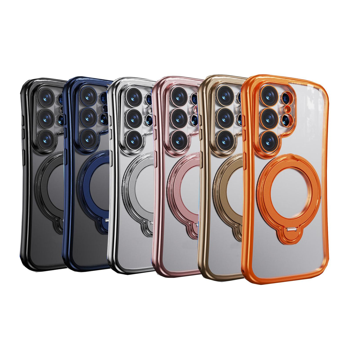 For Samsung Galaxy S26 Ultra 5G 360 Degree Rotation Holder Magnetic Electroplated Phone Case - Dark Blue - EDA009791002E