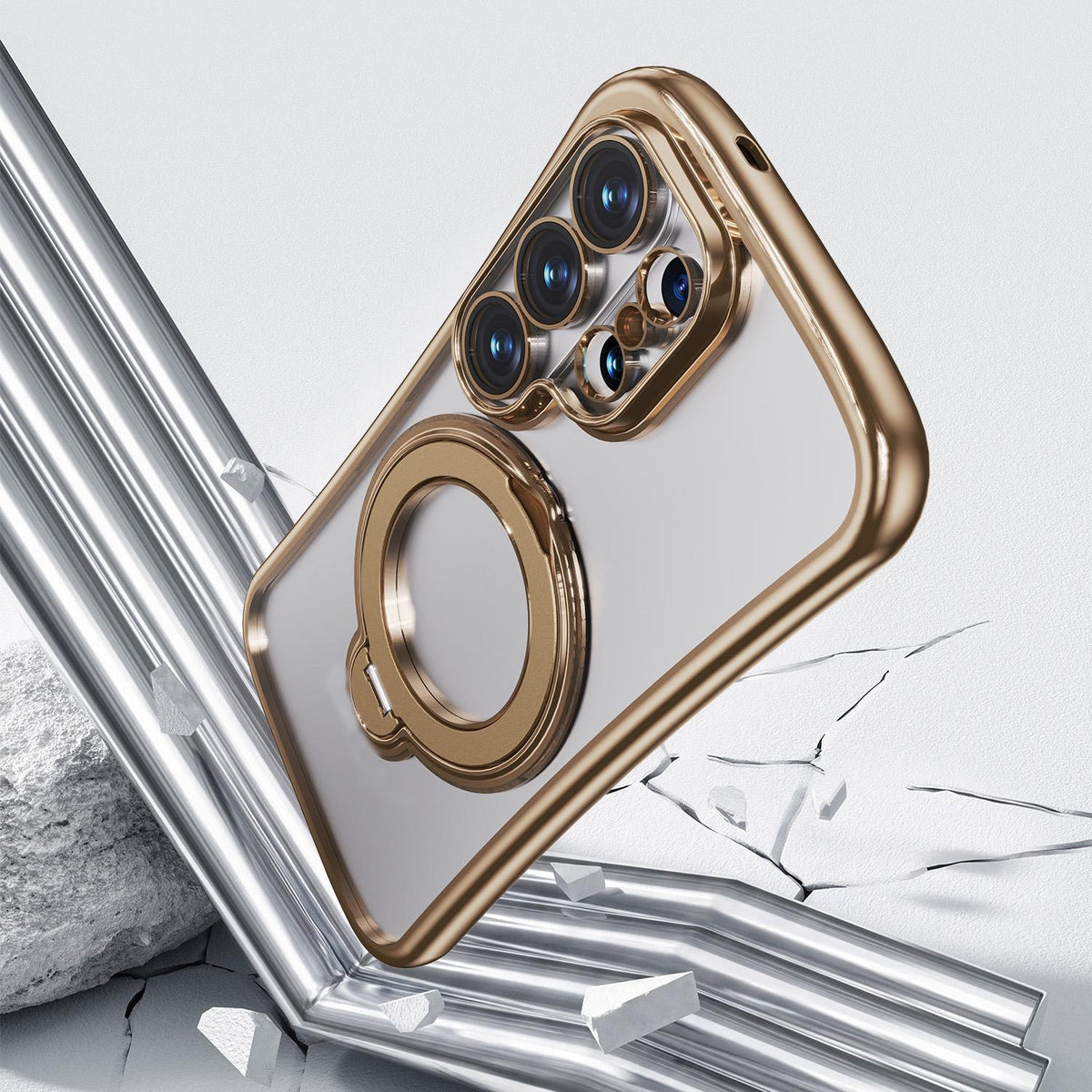 For Samsung Galaxy S26 Ultra 5G 360 Degree Rotation Holder Magnetic Electroplated Phone Case - Gold - EDA009791002F