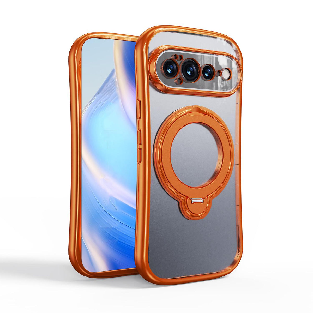 For Google Pixel 11 360 Degree Rotation Holder Magnetic Electroplated Phone Case - Orange - EDA009791701A