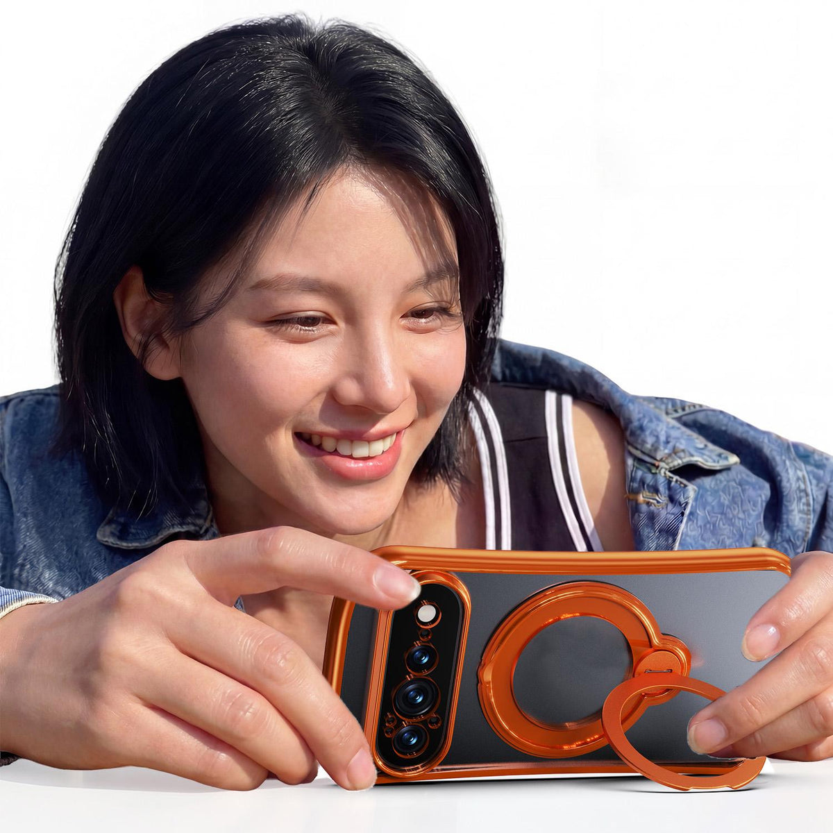 For Google Pixel 11 360 Degree Rotation Holder Magnetic Electroplated Phone Case - Orange - EDA009791701A