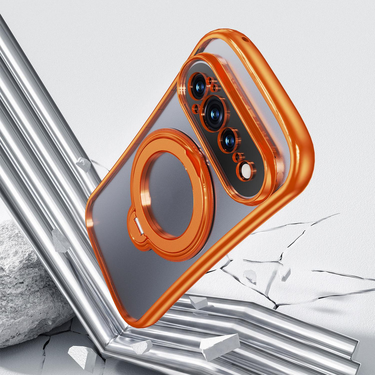 For Google Pixel 11 360 Degree Rotation Holder Magnetic Electroplated Phone Case - Orange - EDA009791701A