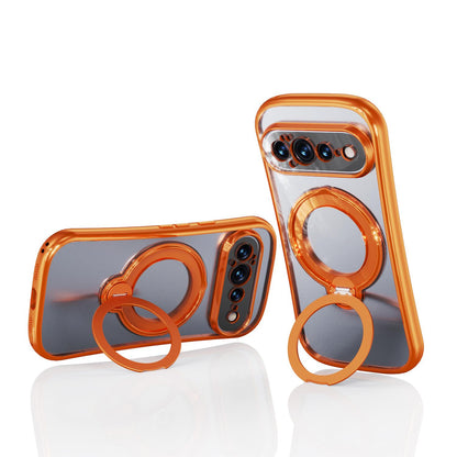 For Google Pixel 11 360 Degree Rotation Holder Magnetic Electroplated Phone Case - Orange - EDA009791701A