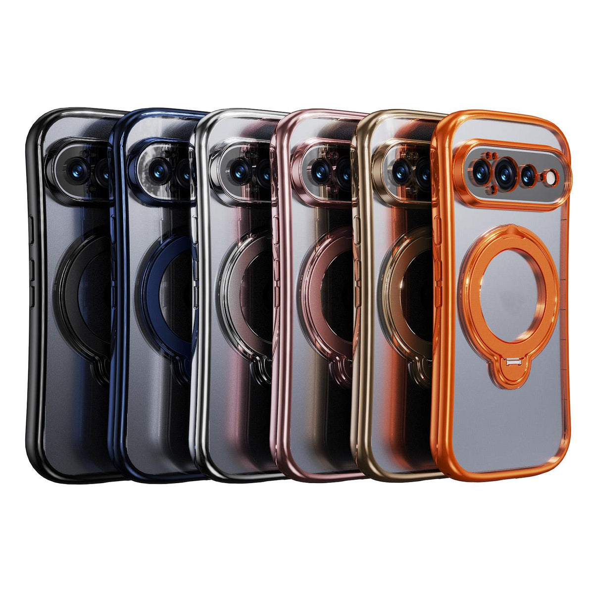 For Google Pixel 11 360 Degree Rotation Holder Magnetic Electroplated Phone Case - Orange - EDA009791701A