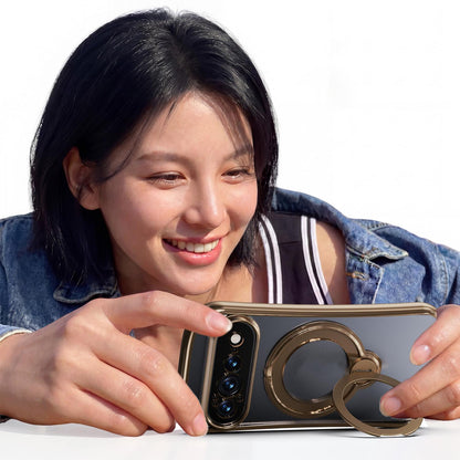 For Google Pixel 11 360 Degree Rotation Holder Magnetic Electroplated Phone Case - Gold - EDA009791701B