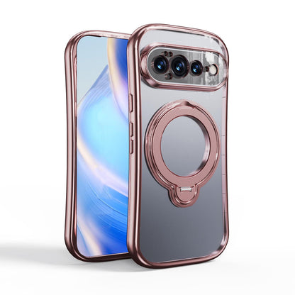 For Google Pixel 11 360 Degree Rotation Holder Magnetic Electroplated Phone Case - Pink - EDA009791701C