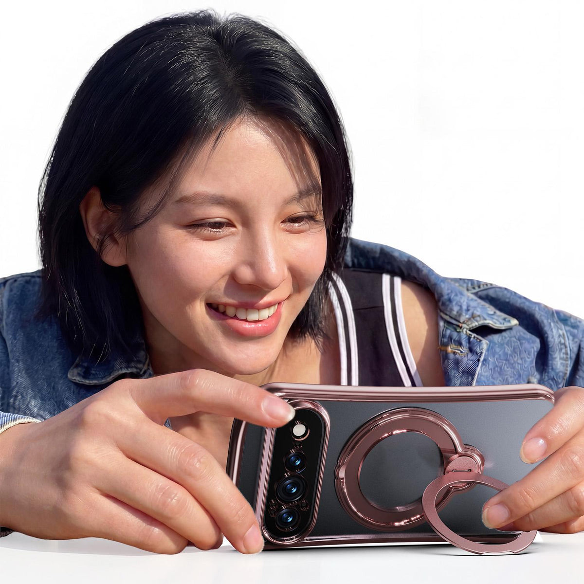 For Google Pixel 11 360 Degree Rotation Holder Magnetic Electroplated Phone Case - Pink - EDA009791701C