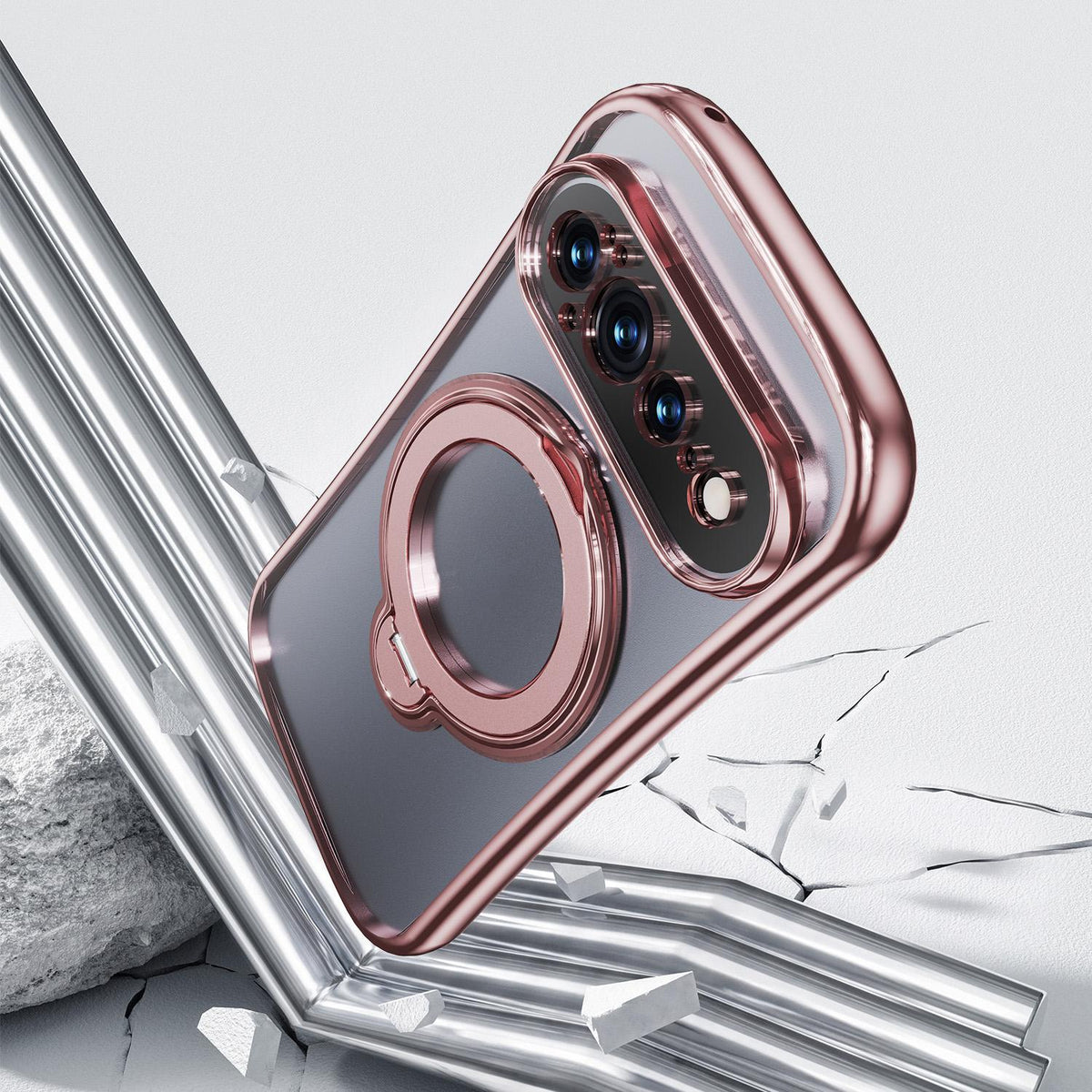 For Google Pixel 11 360 Degree Rotation Holder Magnetic Electroplated Phone Case - Pink - EDA009791701C