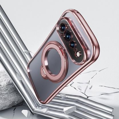 For Google Pixel 11 360 Degree Rotation Holder Magnetic Electroplated Phone Case - Pink - EDA009791701C