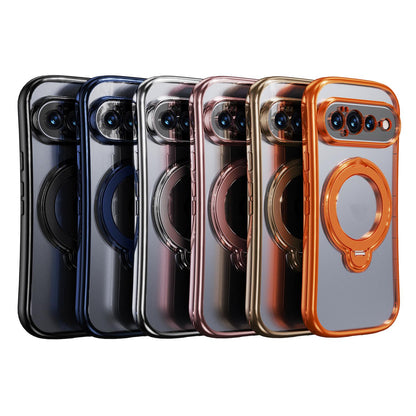 For Google Pixel 11 360 Degree Rotation Holder Magnetic Electroplated Phone Case - Pink - EDA009791701C