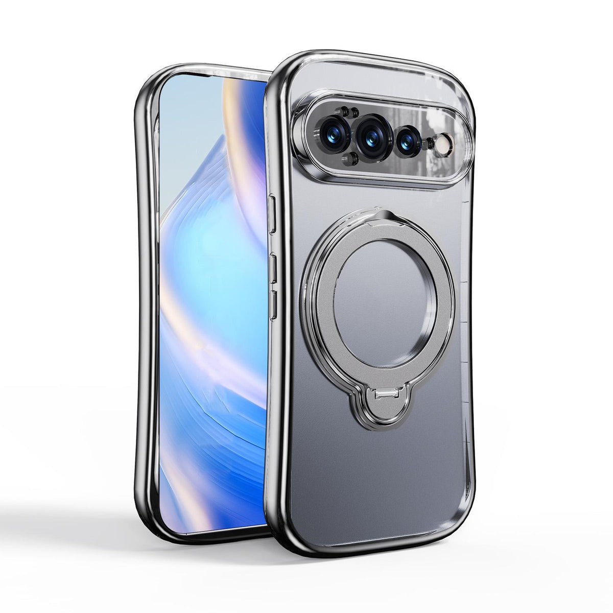 For Google Pixel 11 360 Degree Rotation Holder Magnetic Electroplated Phone Case - Silver - EDA009791701D
