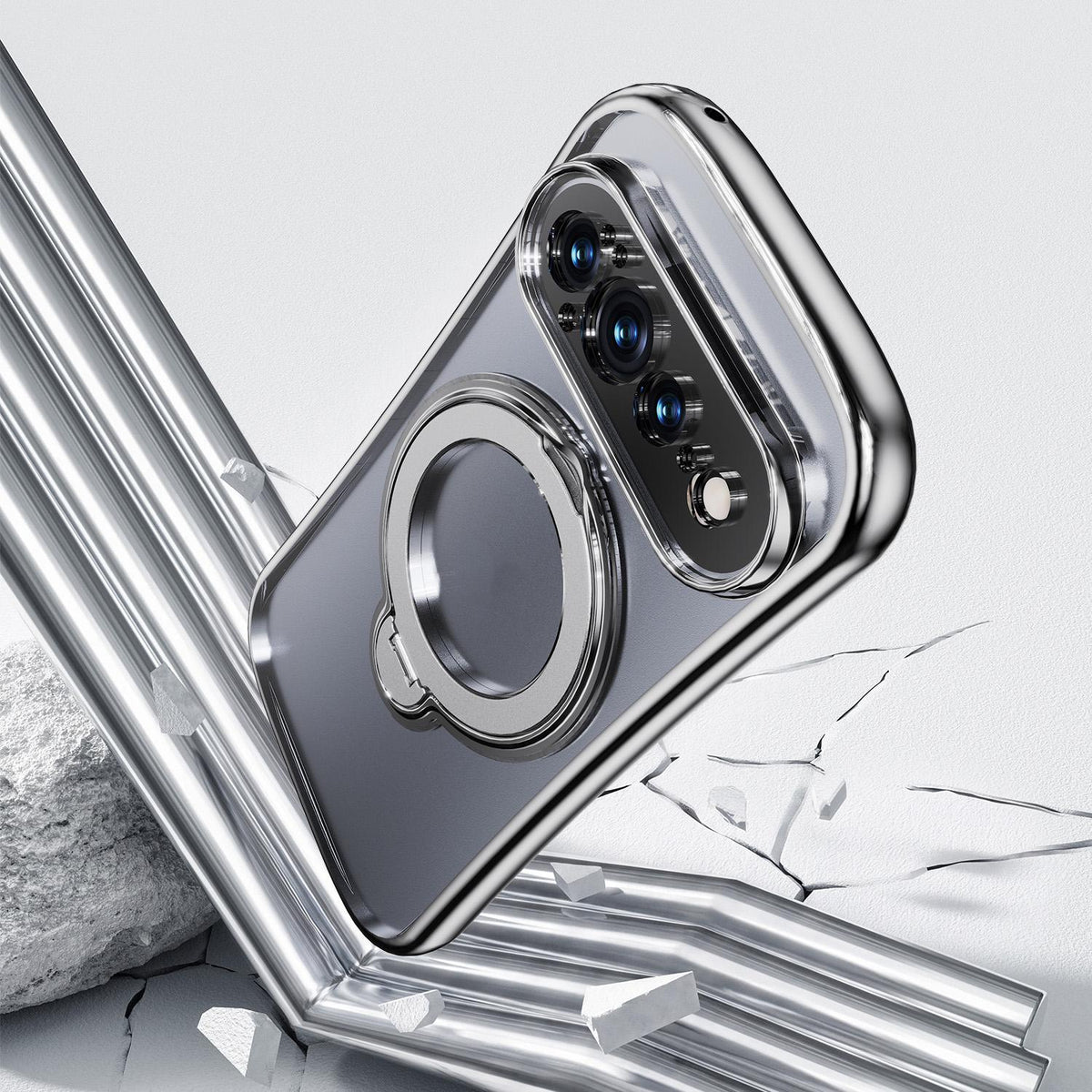 For Google Pixel 11 360 Degree Rotation Holder Magnetic Electroplated Phone Case - Silver - EDA009791701D