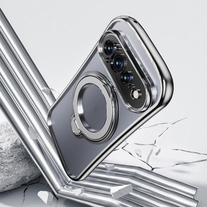 For Google Pixel 11 360 Degree Rotation Holder Magnetic Electroplated Phone Case - Silver - EDA009791701D