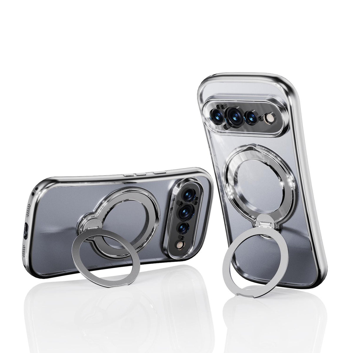 For Google Pixel 11 360 Degree Rotation Holder Magnetic Electroplated Phone Case - Silver - EDA009791701D