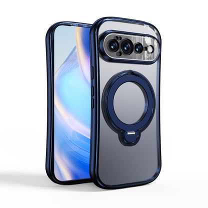 For Google Pixel 11 360 Degree Rotation Holder Magnetic Electroplated Phone Case - Dark Blue - EDA009791701E