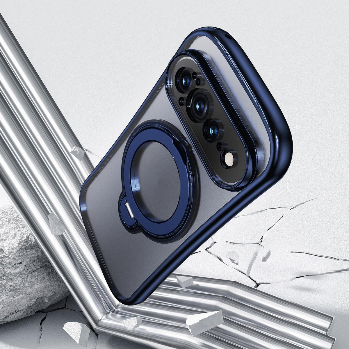 For Google Pixel 11 360 Degree Rotation Holder Magnetic Electroplated Phone Case - Dark Blue - EDA009791701E