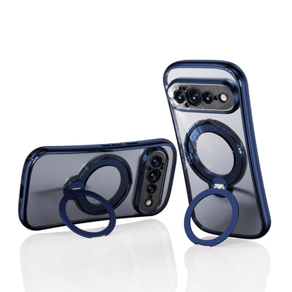 For Google Pixel 11 360 Degree Rotation Holder Magnetic Electroplated Phone Case - Dark Blue - EDA009791701E