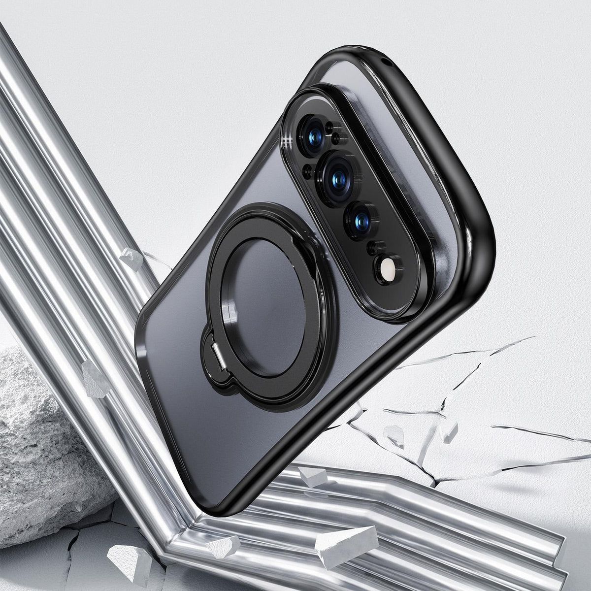For Google Pixel 11 360 Degree Rotation Holder Magnetic Electroplated Phone Case - Black - EDA009791701F