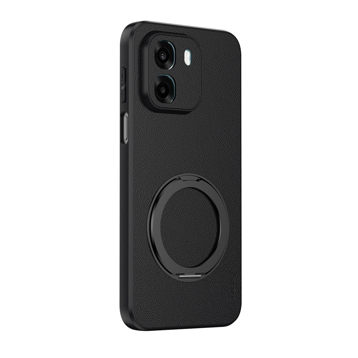 For OPPO A6s 5G Goatskin Vegan Leather Magnetic Phone Case  With 360 Degree Rotating Holder - Black - EDA009792604B