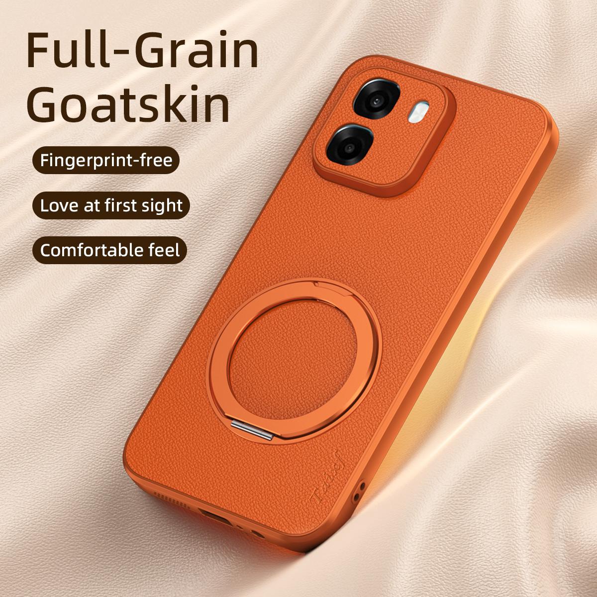 For OPPO A6s 5G Goatskin Vegan Leather Magnetic Phone Case  With 360 Degree Rotating Holder - Black - EDA009792604B