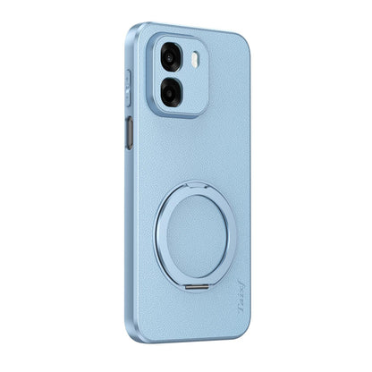 For OPPO A6s 5G Goatskin Vegan Leather Magnetic Phone Case  With 360 Degree Rotating Holder - Blue - EDA009792604C
