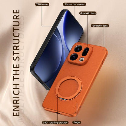 For OPPO Find X9 Goatskin Vegan Leather Magnetic Phone Case  With 360 Degree Rotating Holder - Orange - EDA009792607A