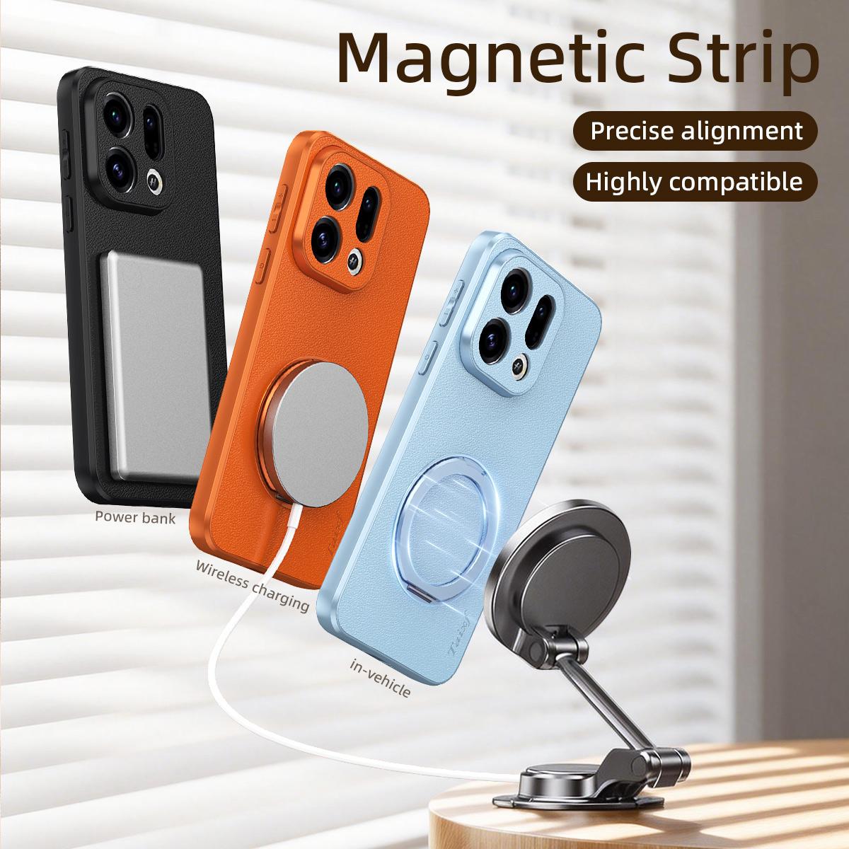 For OPPO Find X9 Goatskin Vegan Leather Magnetic Phone Case  With 360 Degree Rotating Holder - Orange - EDA009792607A