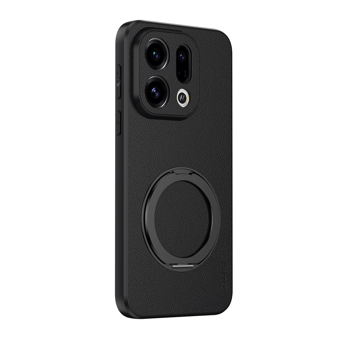 For OPPO Find X9 Goatskin Vegan Leather Magnetic Phone Case  With 360 Degree Rotating Holder - Black - EDA009792607B