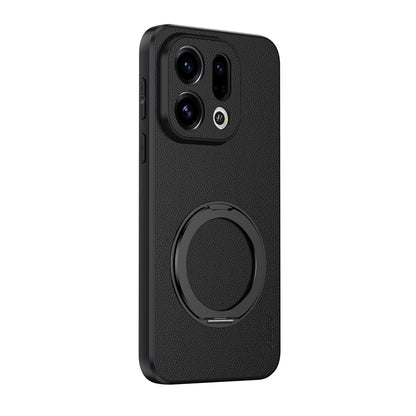 For OPPO Find X9 Goatskin Vegan Leather Magnetic Phone Case  With 360 Degree Rotating Holder - Black - EDA009792607B