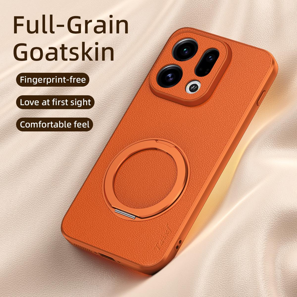 For OPPO Find X9 Goatskin Vegan Leather Magnetic Phone Case  With 360 Degree Rotating Holder - Black - EDA009792607B
