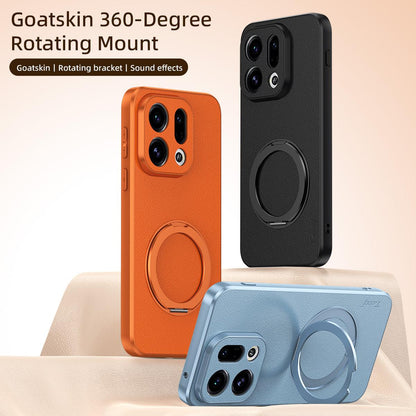 For OPPO Find X9 Goatskin Vegan Leather Magnetic Phone Case  With 360 Degree Rotating Holder - Blue - EDA009792607C
