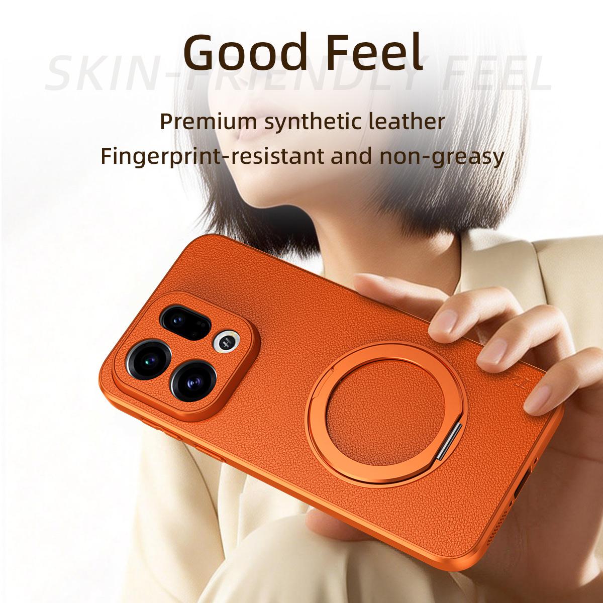 For OPPO Find X9 Goatskin Vegan Leather Magnetic Phone Case  With 360 Degree Rotating Holder - Blue - EDA009792607C