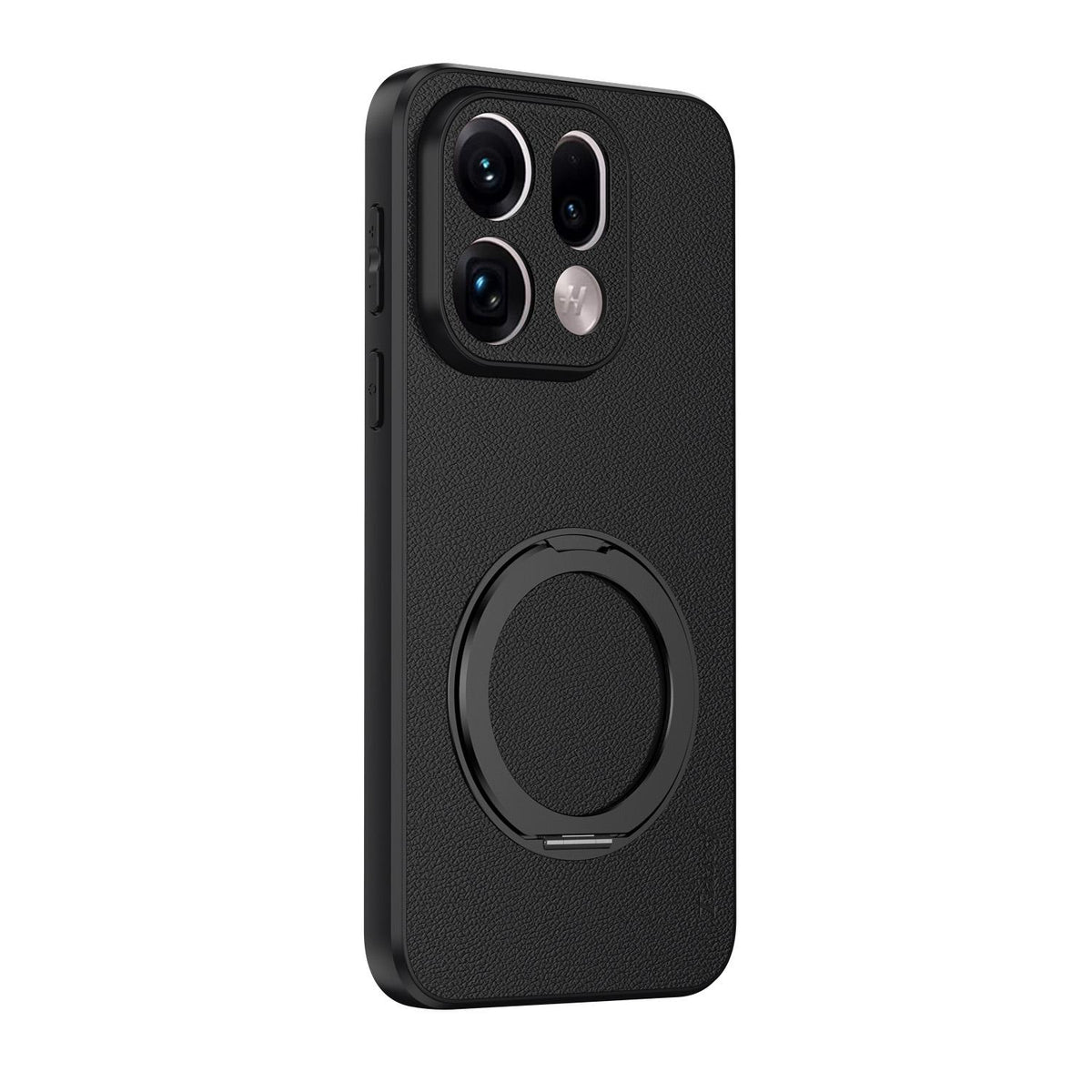 For OPPO Find X9 Pro Goatskin Vegan Leather Magnetic Phone Case  With 360 Degree Rotating Holder - Black - EDA009792608B