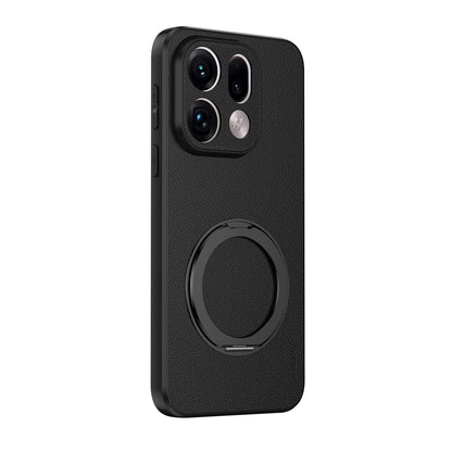 For OPPO Find X9 Pro Goatskin Vegan Leather Magnetic Phone Case  With 360 Degree Rotating Holder - Black - EDA009792608B