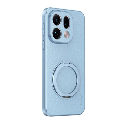 For OPPO Find X9 Pro Goatskin Vegan Leather Magnetic Phone Case  With 360 Degree Rotating Holder - Blue - EDA009792608C
