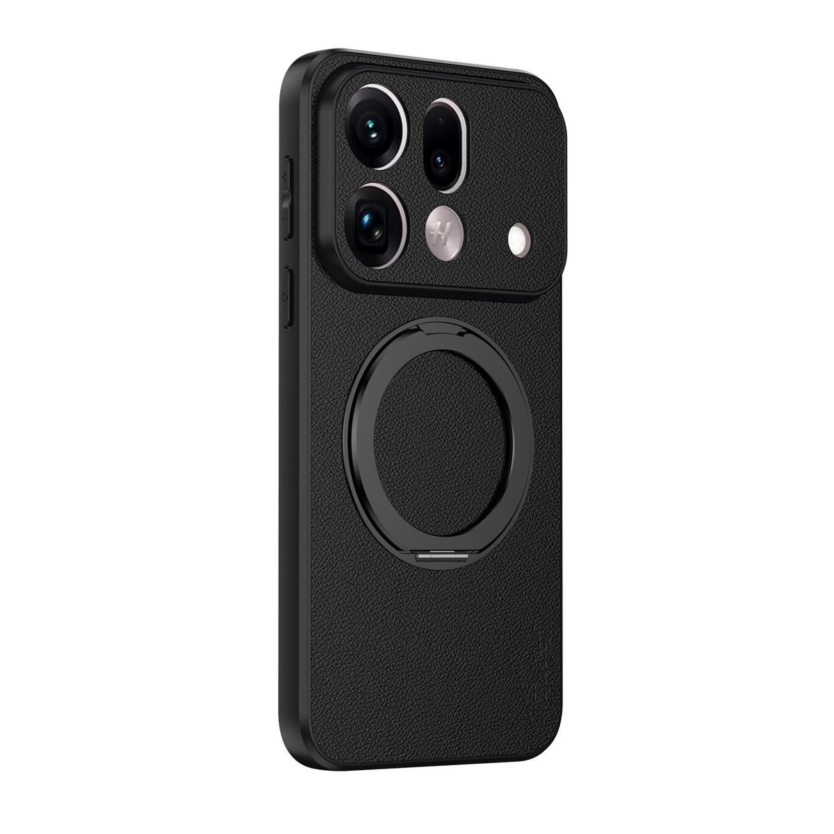 For OPPO Find X9s Pro 5G Goatskin Vegan Leather Magnetic Phone Case  With 360 Degree Rotating Holder - Black - EDA009792609B