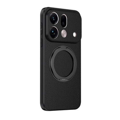For OPPO Find X9s Pro 5G Goatskin Vegan Leather Magnetic Phone Case  With 360 Degree Rotating Holder - Black - EDA009792609B