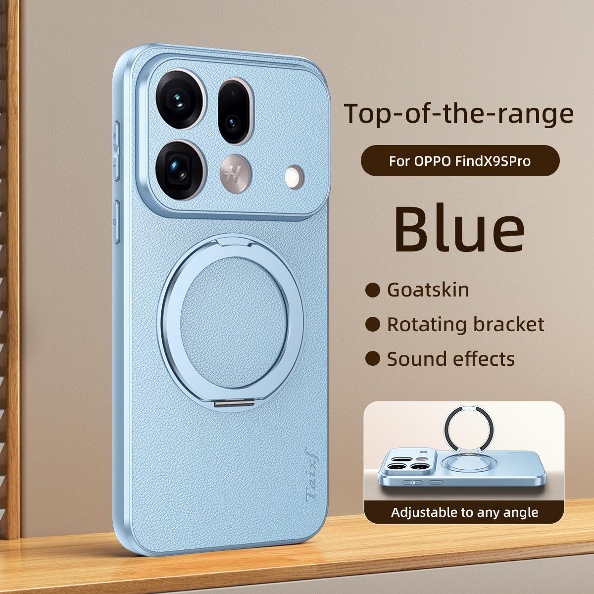 For OPPO Find X9s Pro 5G Goatskin Vegan Leather Magnetic Phone Case  With 360 Degree Rotating Holder - Blue - EDA009792609C