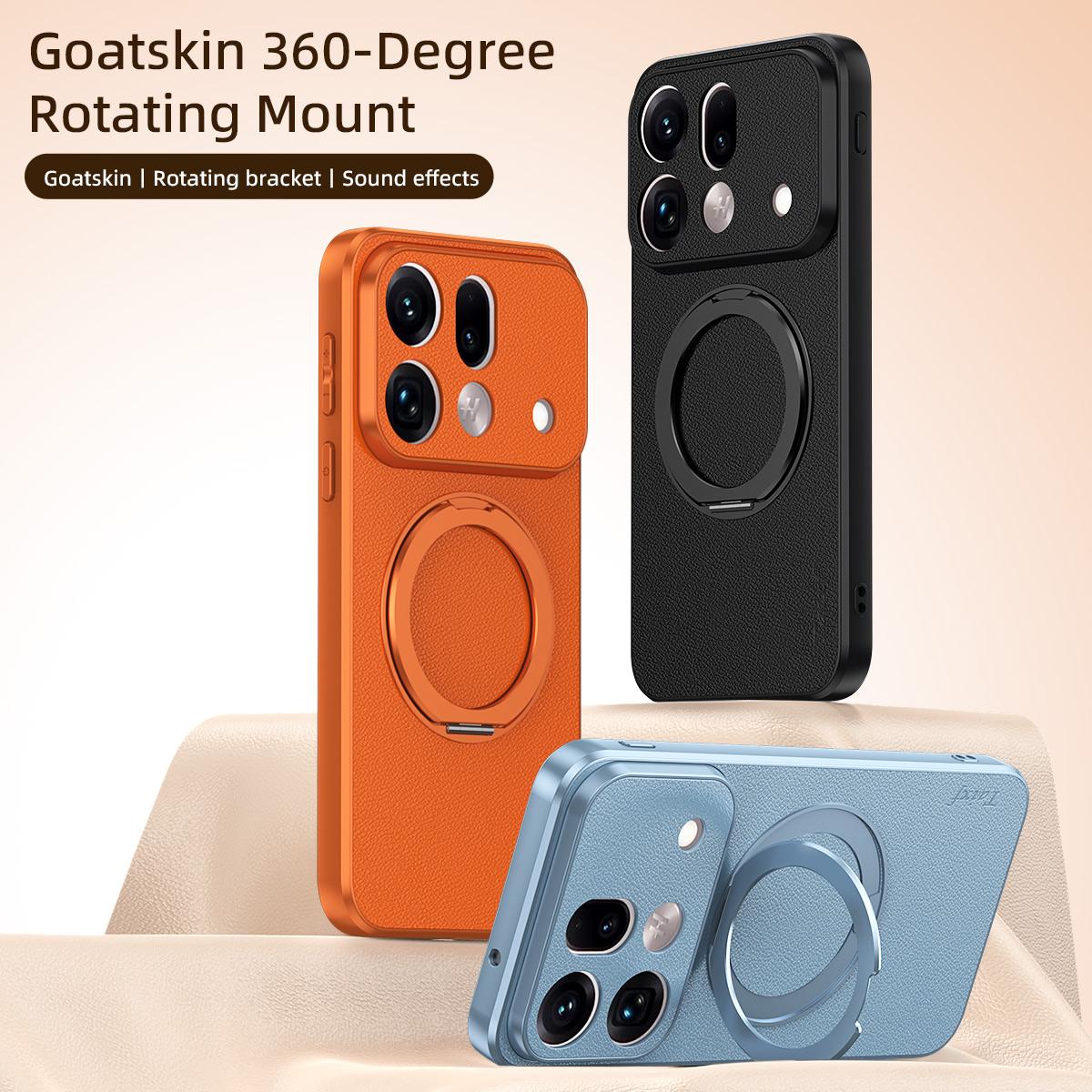 For OPPO Find X9s Pro 5G Goatskin Vegan Leather Magnetic Phone Case  With 360 Degree Rotating Holder - Blue - EDA009792609C