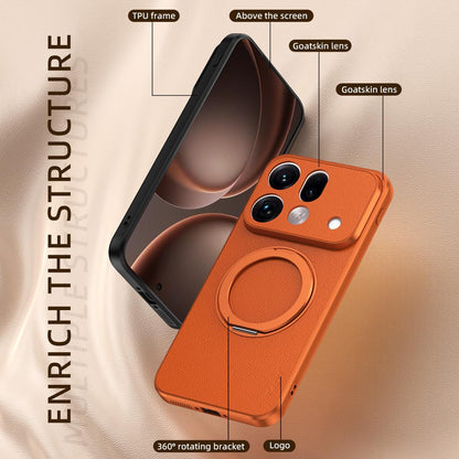 For OPPO Find X9s Pro 5G Goatskin Vegan Leather Magnetic Phone Case  With 360 Degree Rotating Holder - Blue - EDA009792609C