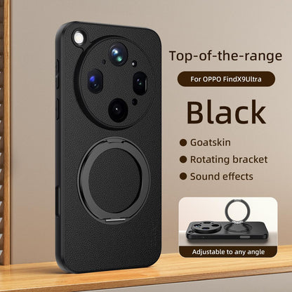 For OPPO Find X9 Ultra 5G Goatskin Vegan Leather Magnetic Phone Case  With 360 Degree Rotating Holder - Black - EDA009792610B
