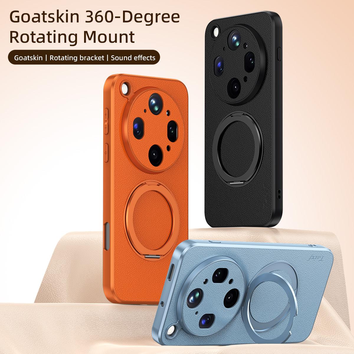 For OPPO Find X9 Ultra 5G Goatskin Vegan Leather Magnetic Phone Case  With 360 Degree Rotating Holder - Black - EDA009792610B